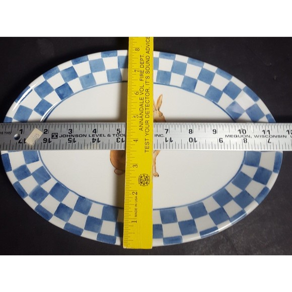 Easter Bunny Rabbit oval serving dish plate Blue Gingham Italian tableware - Picture 2 of 10